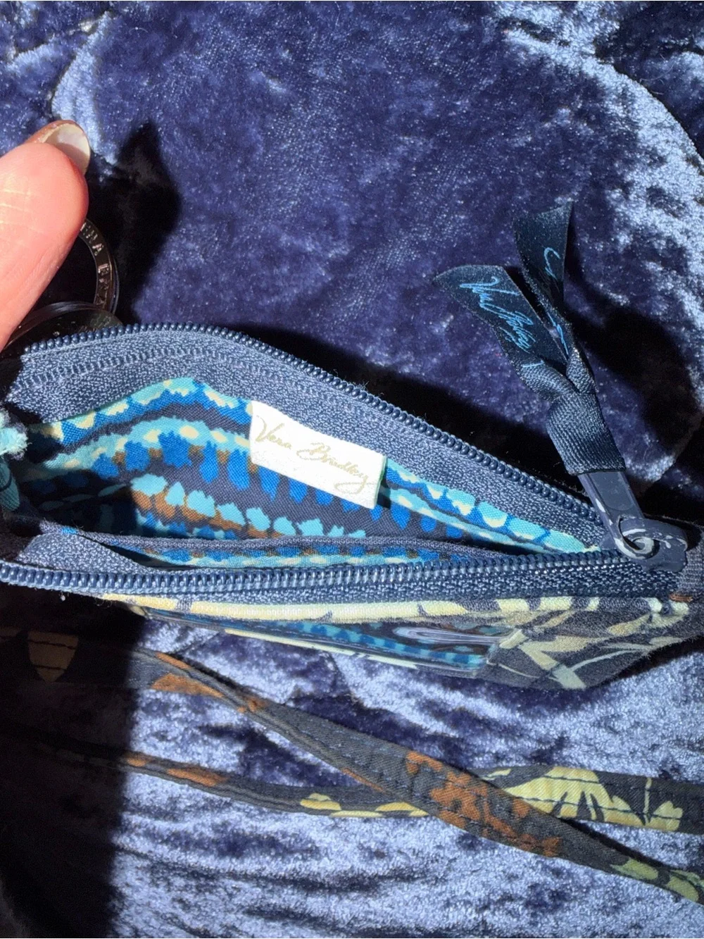 Vera Bradley Floral ID Lanyard Wallet in Navy, Brown & Light Blue
